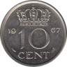 Монета. Нидерланды. 10 центов 1967 год. ав.