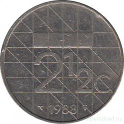 Монета. Нидерланды. 2.5 гульдена 1988 год.
