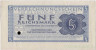 Банкнота. Германия. Третий рейх. Немецкий Вермахт. Клиринговая банкнота. 5 рейхсмарок 1944 год. Тип М39.