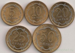 Монета. Таджикистан. 5, 10, 20, 25, 50 дирамов 2006 год. Набор монет 5 штук.