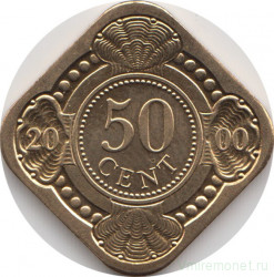 Монета. Нидерландские Антильские острова. 50 центов 2000 год.