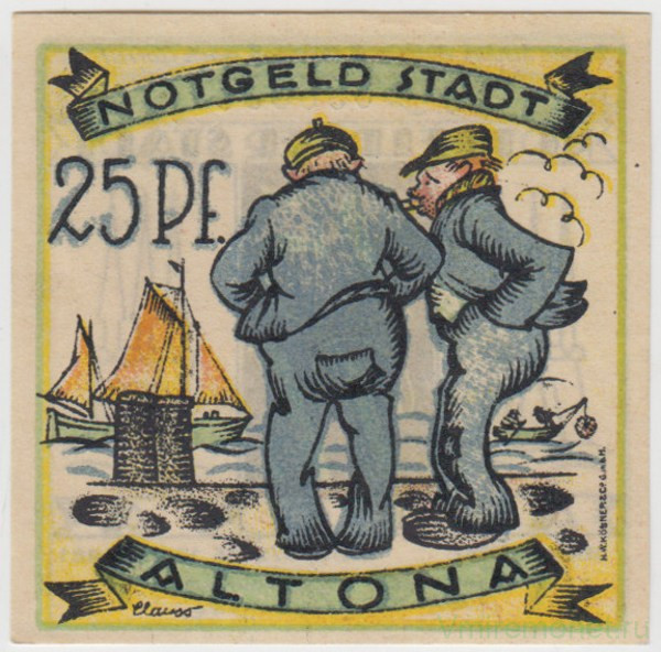 Бона. Нотгельд. Германия. Город Альтона. 25 пфеннигов 1921 год. Вариант 30.2.1