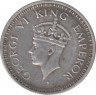 Монета. Британская Индия. 1/4 рупии 1943 год. L. Гурт - рубчатый с желобом. рев.