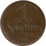 Аверс. Монета. Латвия. 1 сантим 1924 год.