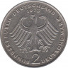 Монета. ФРГ. 2 марки 1973 год. Теодор Хойс. Монетный двор - Мюнхен (D). рев.