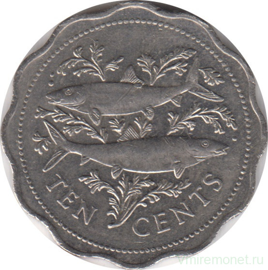 Монета. Багамские острова. 10 центов 2005 год.