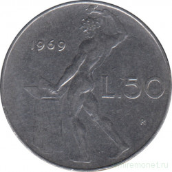 Монета. Италия. 50 лир 1969 год.