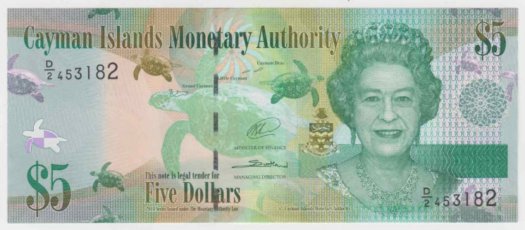 Банкнота. Каймановы острова. 5 долларов 2014 год.