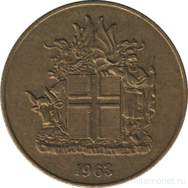 Монета. Исландия. 2 кроны 1963 год.