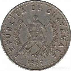 Монета. Гватемала. 25 сентаво 1987 год.