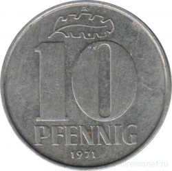 Монета. ГДР. 10 пфеннигов 1971 год.