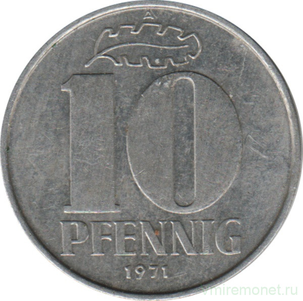 Монета. ГДР. 10 пфеннигов 1971 год.