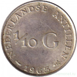 Монета. Нидерландские Антильские острова. 1/10 гульдена 1963 год.