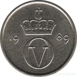 Монета. Норвегия. 10 эре 1989 год. 