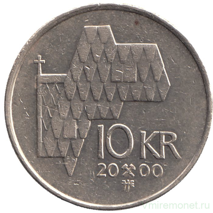 Монета. Норвегия. 10 крон 2000 год.