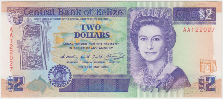 Банкнота. Белиз. 2 доллара 1990 год. Тип 52а.