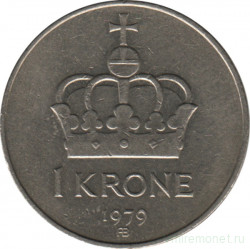 Монета. Норвегия. 1 крона 1979 год.