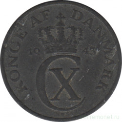 Монета. Дания. 2 эре 1943 год.