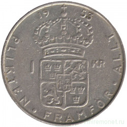 Монета. Швеция. 1 крона 1953 год.