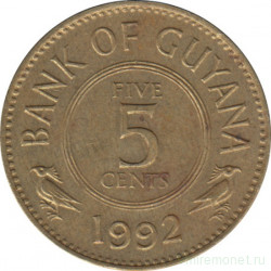 Монета. Гайана. 5 центов 1992 год.