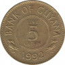 Монета. Гайана. 5 центов 1992 год. ав.