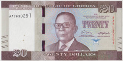 Банкнота. Либерия. 20 долларов 2016 год.