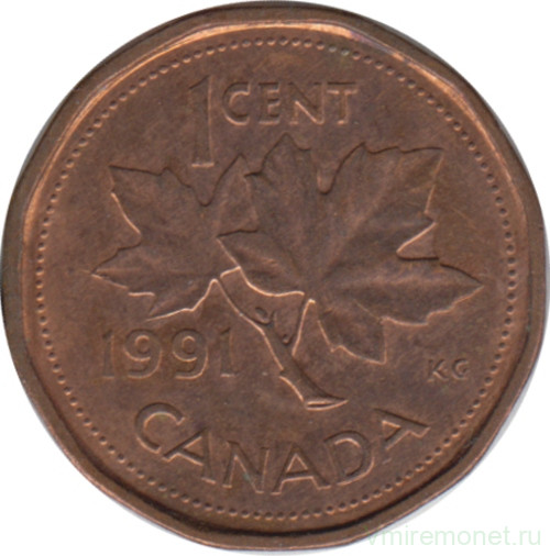 Монета. Канада. 1 цент 1991 год.