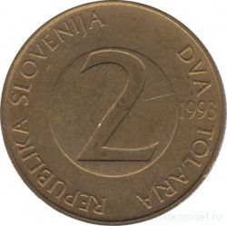 Монета. Словения. 2 толара 1993 год.