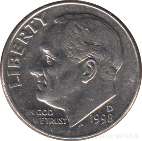 Монета. США. 10 центов 1998 год. Монетный двор D.