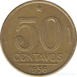 Монета. Бразилия. 50 сентаво 1956 год. Эурику Дутра.