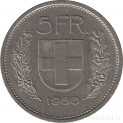 Монета. Швейцария. 5 франков 1980 год.