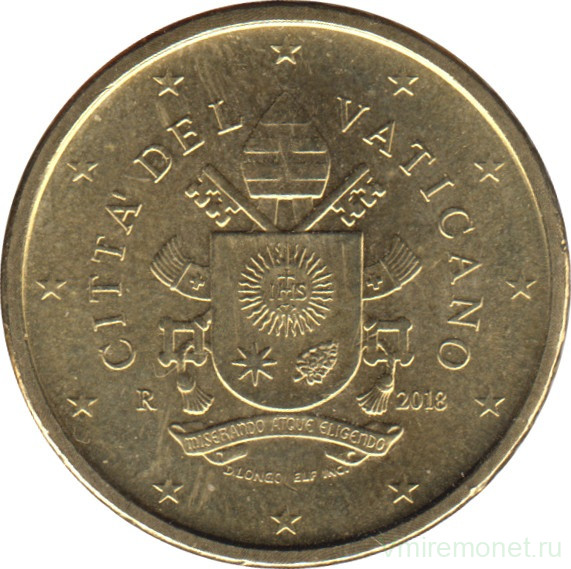 Монета. Ватикан. 50 центов 2018 год.