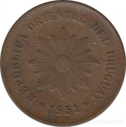 Монета. Уругвай. 5 сентесимо 1951 год.