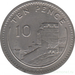 Монета. Гибралтар. 10 пенсов 1990 год. "AA" на реверсе.