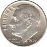 Монета. США. 10 центов 1959 год. Серебряный дайм Рузвельта. Монетный двор D. ав.