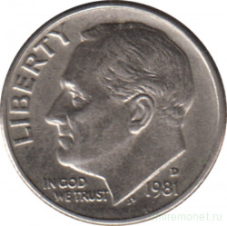 Монета. США. 10 центов 1981 год. Монетный двор D.