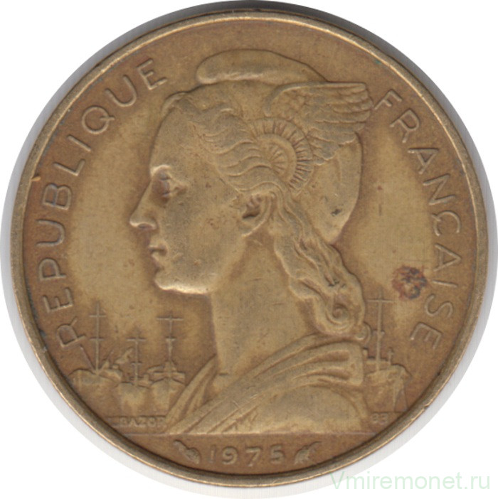 Монета. Французские Афар и Исса. 20 франков 1975 год.