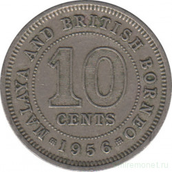Монета. Малайя и Британское Борнео (Малайзия). 10 центов 1956 год.