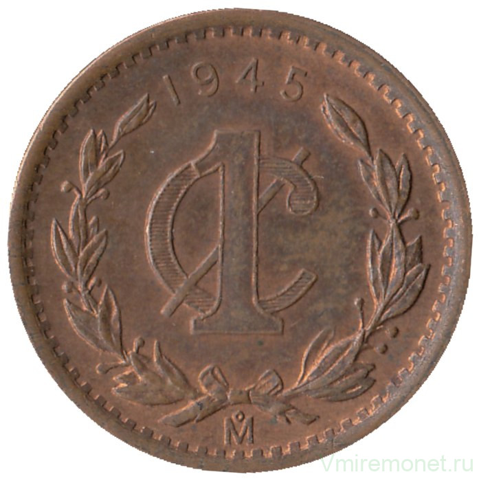 Монета. Мексика. 1 сентаво 1945 год. 