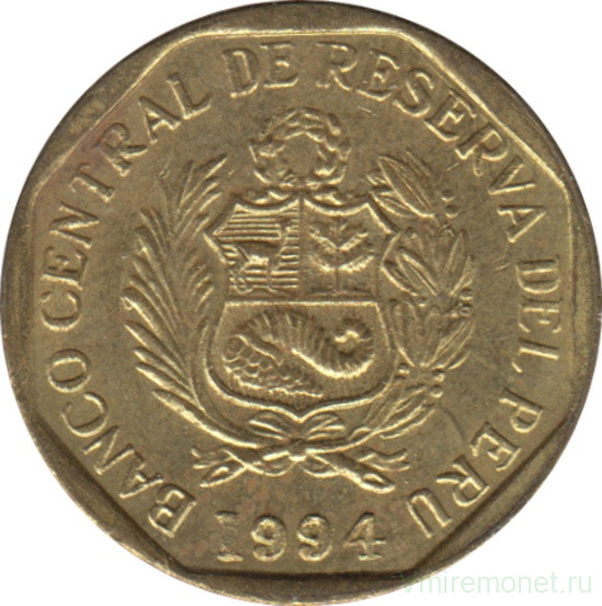 Монета. Перу. 10 сентимо 1994 год.