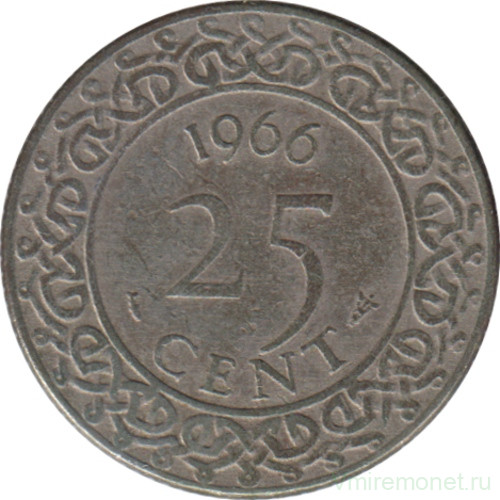 Монета. Суринам. 25 центов 1966 год.