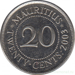 Монета. Маврикий. 20 центов 2003 год.