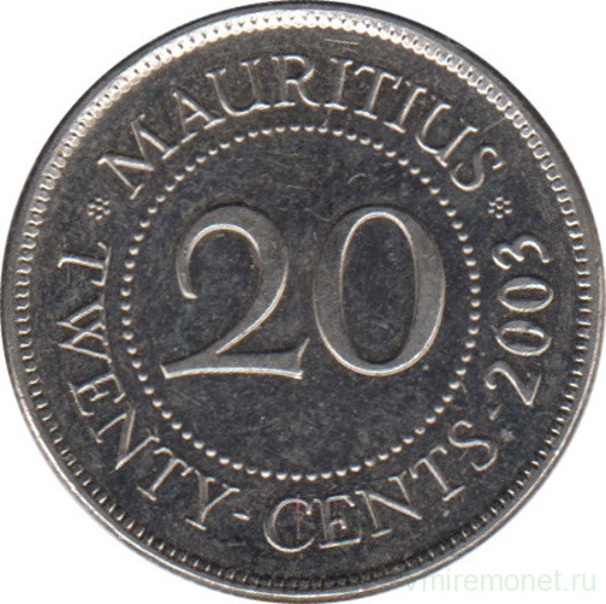 Монета. Маврикий. 20 центов 2003 год.