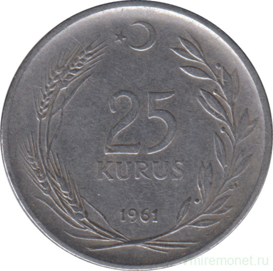 Монета. Турция. 25 курушей 1961 год.