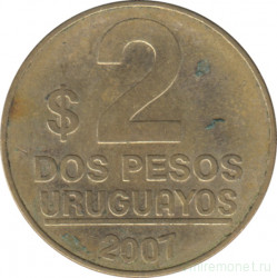 Монета. Уругвай. 2 песо 2007 год.