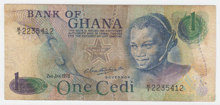 Банкнота. Гана. 1 седи 1978 год. Тип 13d.