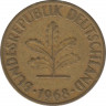 Монета. ФРГ. 10 пфеннигов 1968 год. Монетный двор - Карлсруэ (G). ав.