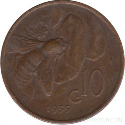 Монета. Италия. 10 чентезимо 1935 год.