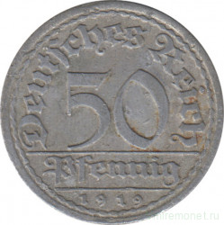Монета. Германия. Веймарская республика. 50 пфеннигов 1919 год. Монетный двор - Берлин (А).
