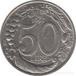 Монета. Италия. 50 лир 1997 год.